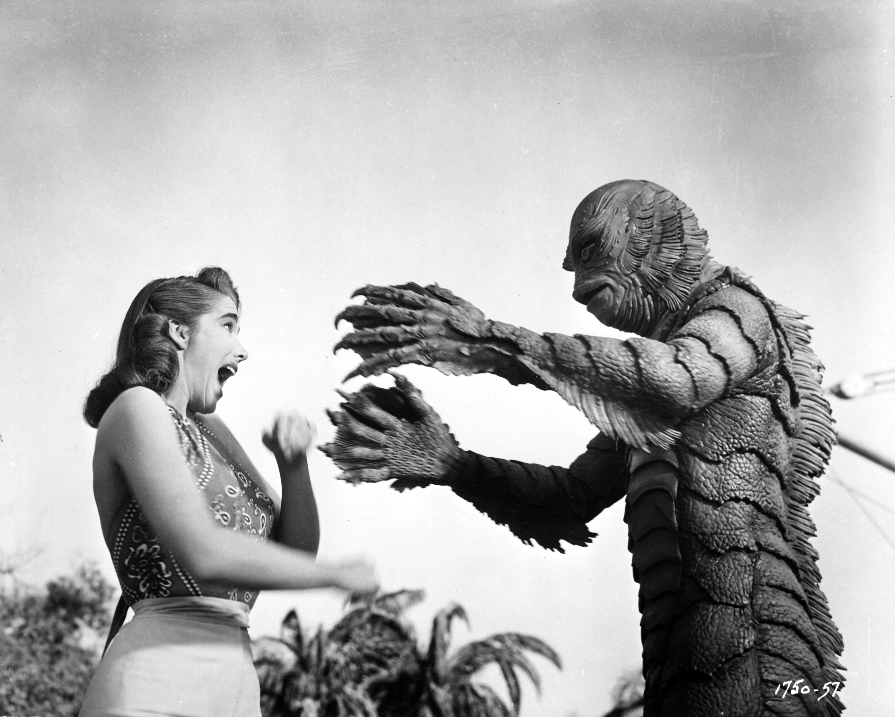 Pictured: Julie Adams and the Gill Man in CREATURE FROM THE BLACK LAGOON, 1954.