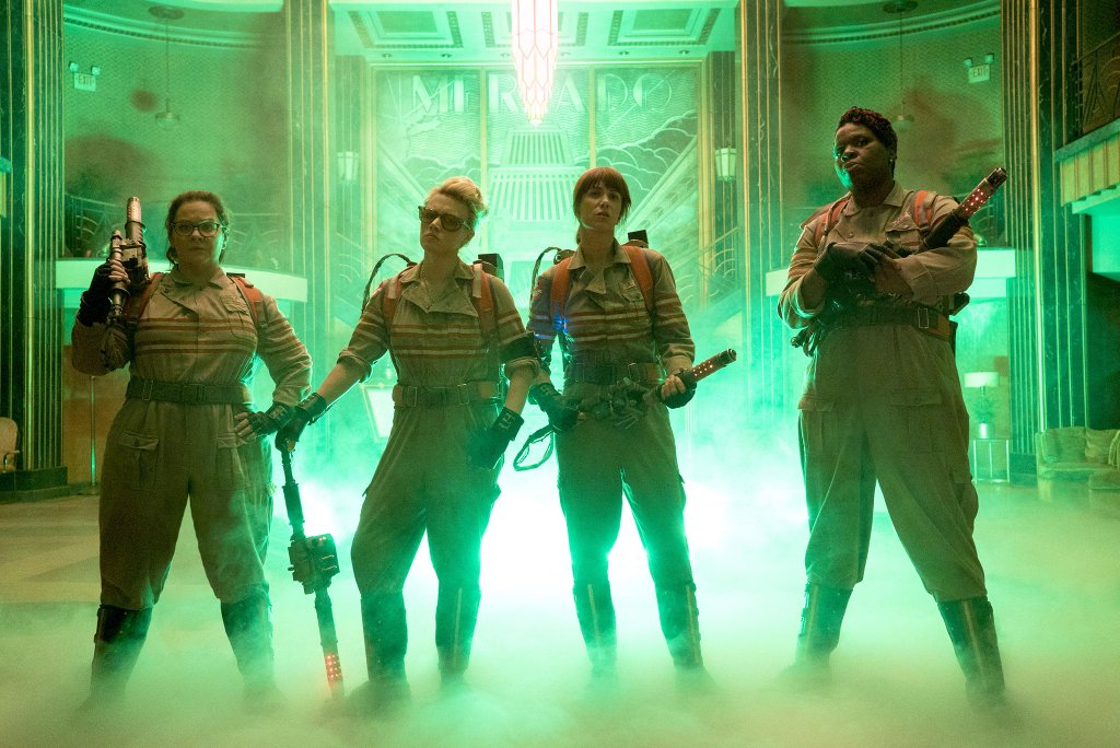 Melissa McCarthy, Kristen Wiig, Kate McKinnon, and Leslie Jones in GHOSTBUSTERS | via Sony and Columbia Pictures