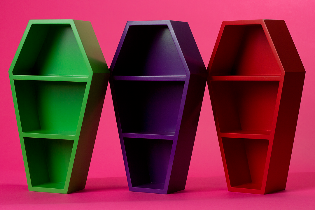 Sourpuss Launches Line of Colorful "Coffin Shelves" That You Probably Need  - Bloody Disgusting