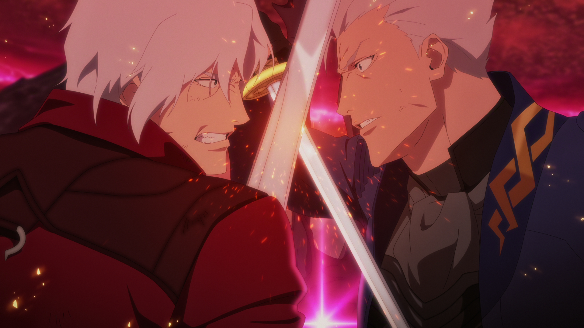 Dante and Vergil cross swords in Devil May Cry Season 2.